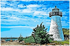 Ned's Point Lighthouse Overlooks Harbor - Digital Painting
